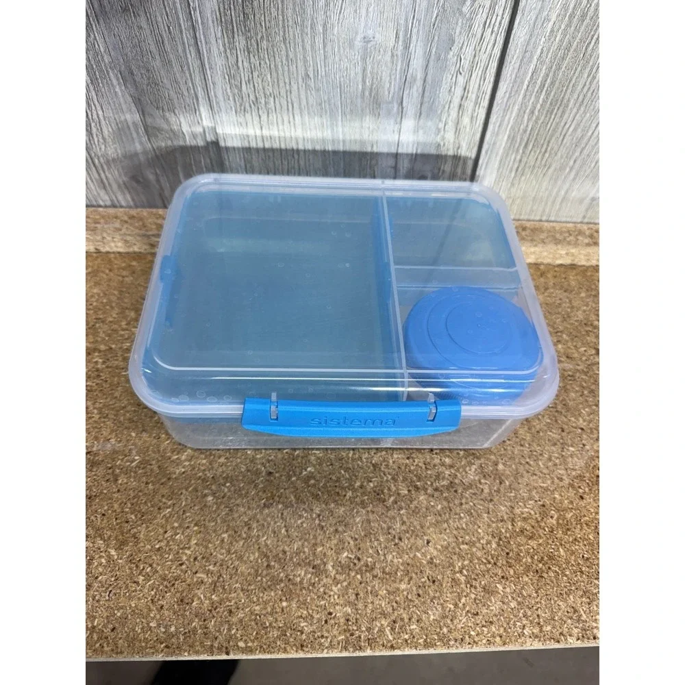 Sistema Bento Box Multi Compartment Lunch Container Blue 2L with Yogurt Pot